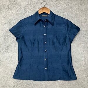 Banana Republic 100% Silk Short Sleeve Button Up Shirt Women S Blue Old Money